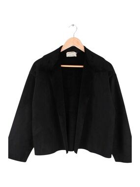 Vintage Zoran Open Front Cardigan Jacket Black Lined Italy‎ Minimalist Cropped L